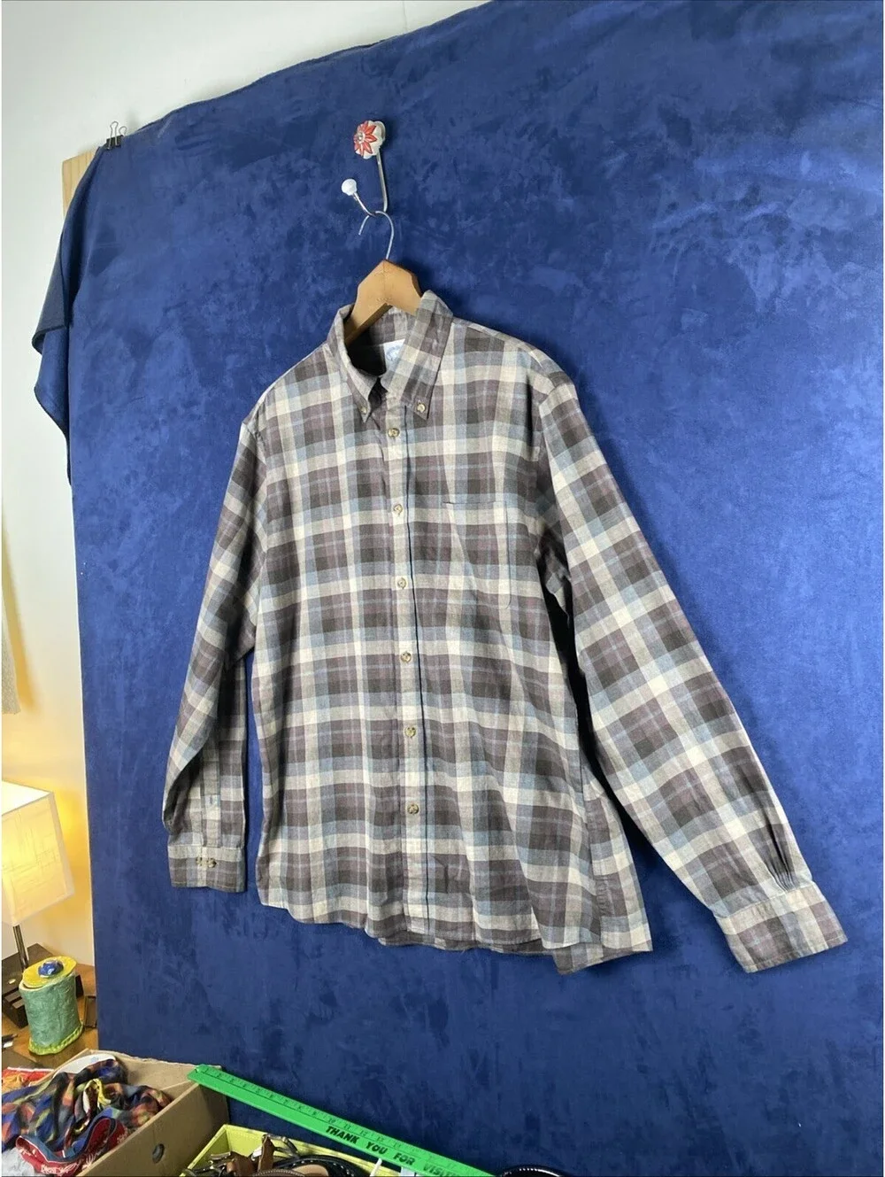 Brooks Brothers Button Down Long Sleeve Shirt Sz L Regent Brown Plaid Cotton